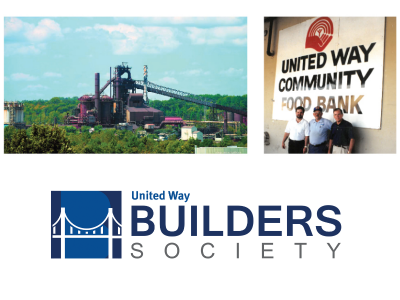 Builders Society logo under picture of steel plant
