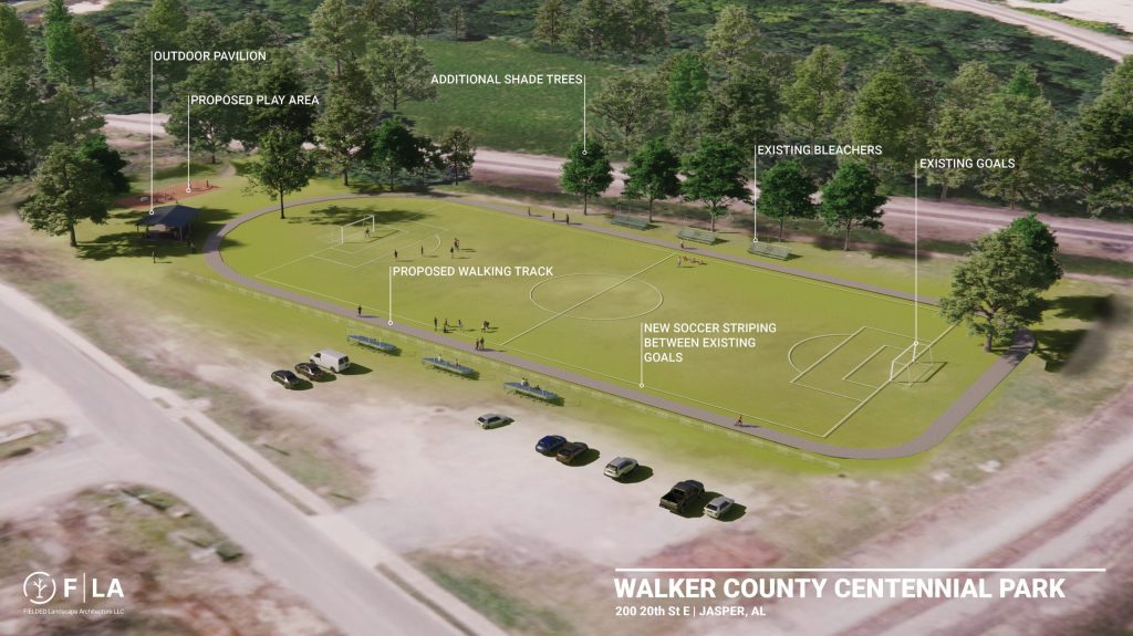 Walker County Centennial Park in Jasper Bird's Eye View Rendering