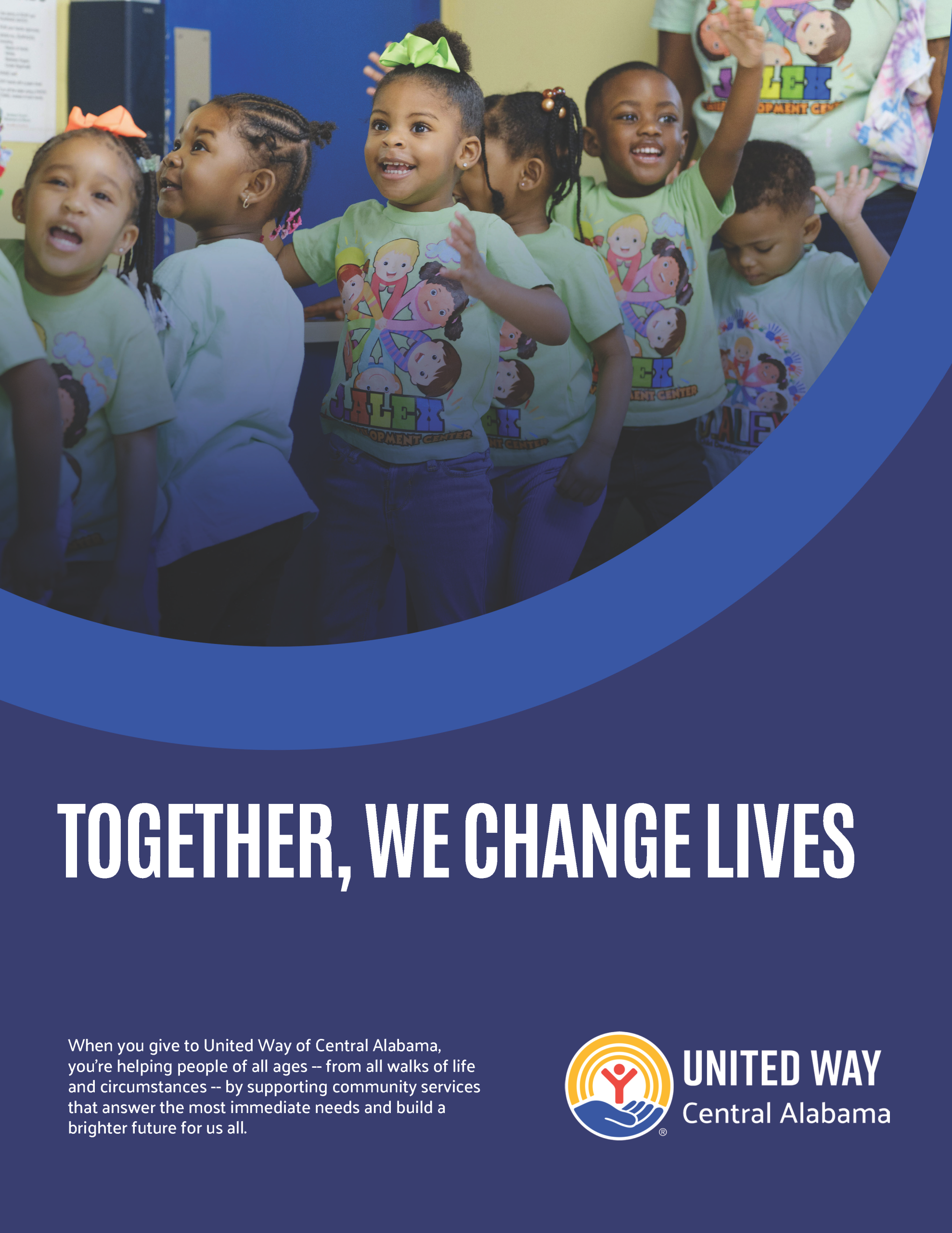 Cover of the United Way of Central Alabama Together, We Change Lives brochure for the 2026 campaign toolkit.