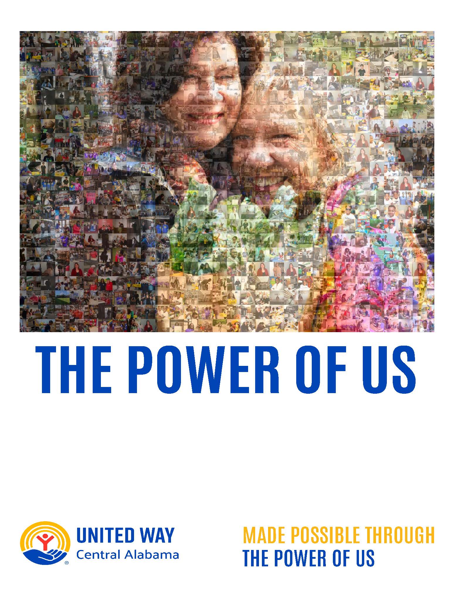Poster for United Way of Central Alabama's "Power of Us" campaign showing two women smiling and embracing.