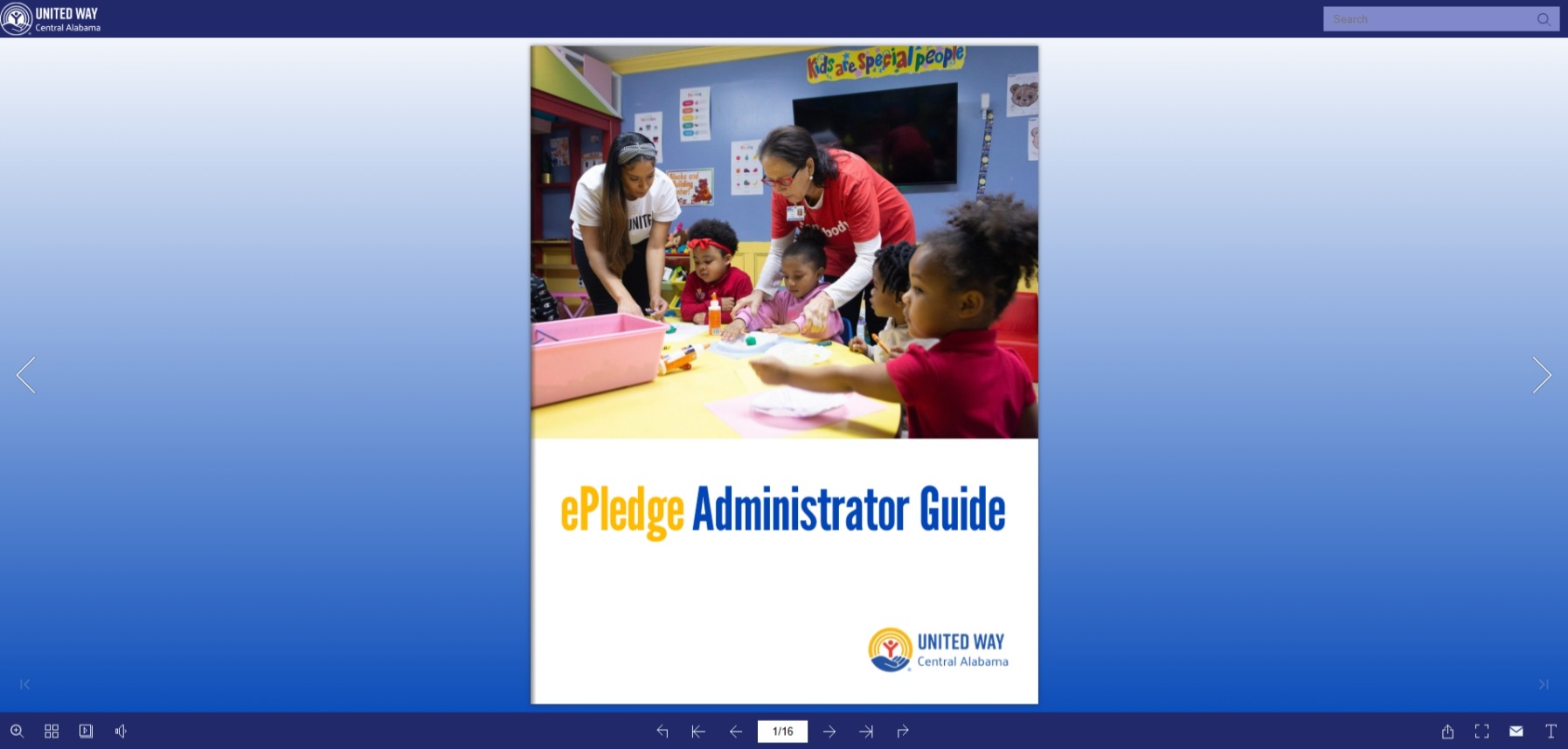 Screen capture of ePledge Administrator Guide flipbook