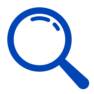 Blue magnifying glass icon representing search or finding information.