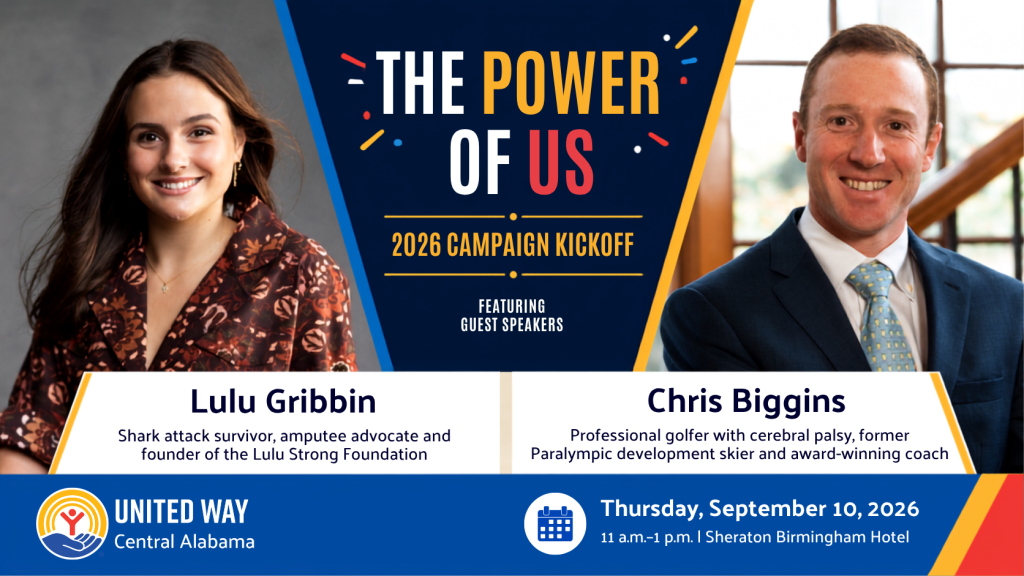 Lulu Gribbin and Chris Biggins, guest speakers for United Way of Central Alabama’s 2026 Campaign Kickoff on September 10 at the Sheraton Birmingham Hotel.