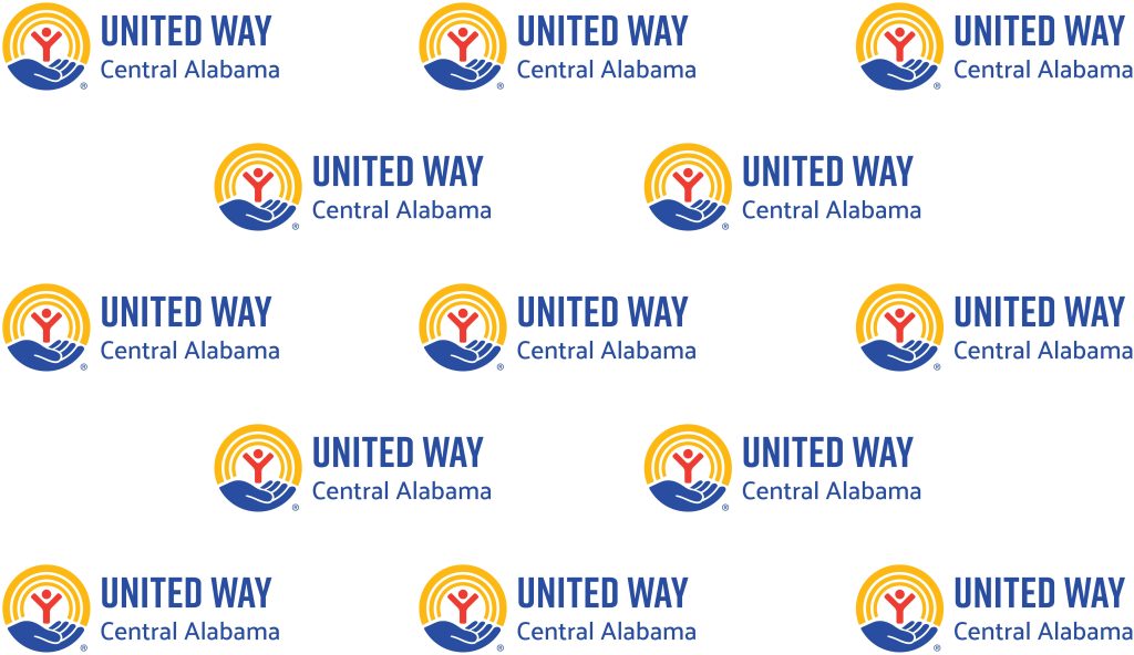 Pattern of United Way of Central Alabama logos on a white background.